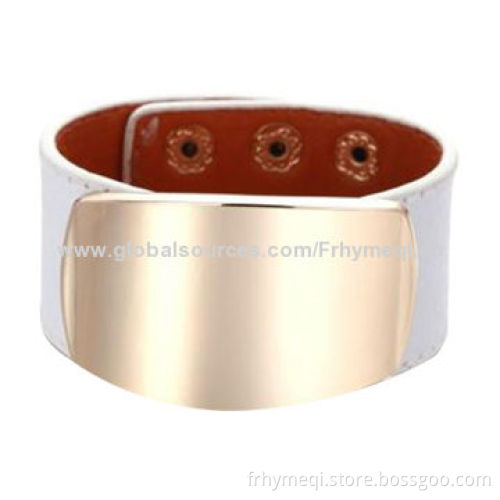 Fashionable Wide Real Leather Alloy Metal Bangle, High-quality, Sized 22 x 3cm